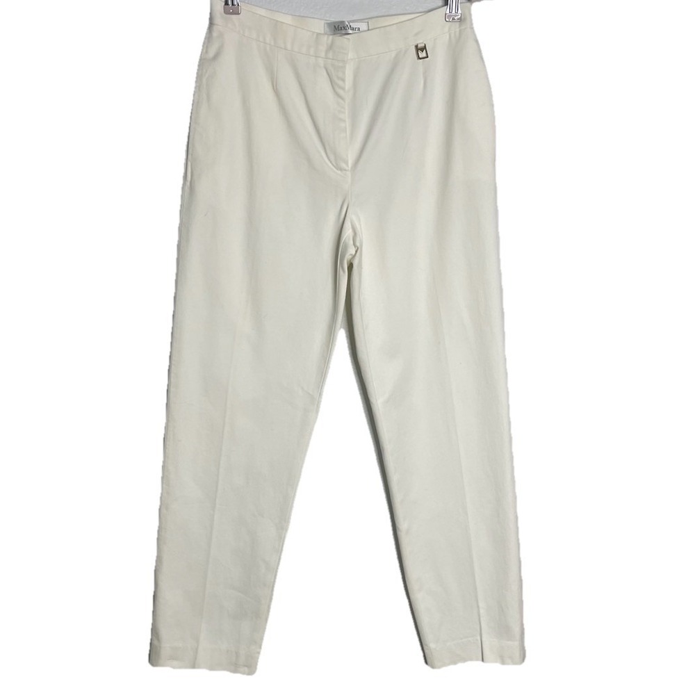 MAX MARA Ivory Ankle Pants Cotton Stretch Made in Italy Women Size 8